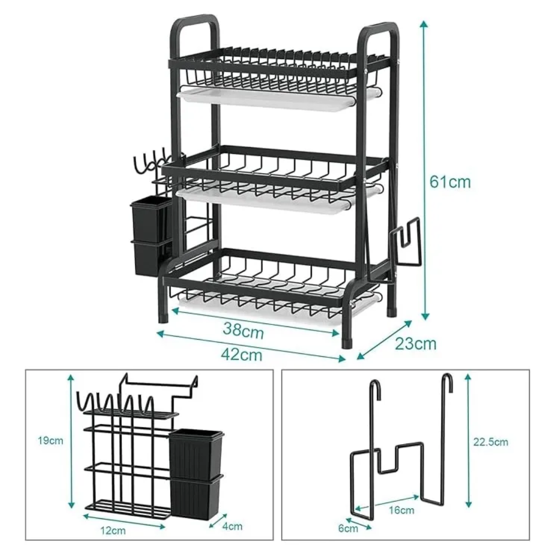 Escurridor de Platos 3 Niveles – Organizador de Cocina Multifuncional con Bandeja Antigoteo